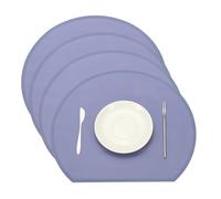 sourcing map Silicone Placemat Set of 4, Heat Resistant Placemats for Dining Table Semicircle Non-Slip Place Mats Easy to Clean Waterproof Oil Proof Kitchen Placemats, Blue