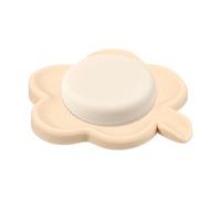 sourcing map Silicone Soap Dish with Drain Spout, Portable Self Draining Flower Shape Soap Saver Holder for Bathroom Kitchen Sink, Beige