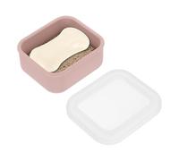 sourcing map Silicone Soap Travel Case, 3.7x3.3x1.6 Inch Soap Container for Travelling with PVC Drainage Pad Leak-Proof Shampoo Bar Container for Bathroom Gym Camping, Pink&Transparent Lid