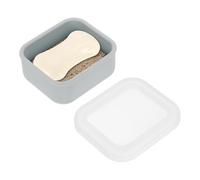 sourcing map Silicone Soap Travel Case, 3.7x3.3x1.6 Inch Soap Container for Travelling with PVC Drainage Pad Leak-Proof Shampoo Bar Container for Bathroom Gym Camping, Grey&Transparent Lid