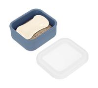 sourcing map Silicone Soap Travel Case, 3.7x3.3x1.6 Inch Soap Container for Travelling with PVC Drainage Pad Leak-Proof Shampoo Bar Container for Bathroom Gym Camping, Blue&Transparent Lid