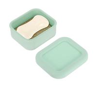 sourcing map Silicone Soap Travel Case, 3.7x3.3x1.6 Inch Soap Container for Travelling with PVC Drainage Pad Leak-Proof Shampoo Bar Container for Bathroom Gym Camping, Green
