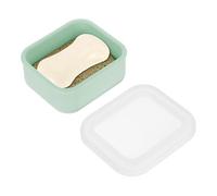 sourcing map Silicone Soap Travel Case, 3.7x3.3x1.6 Inch Soap Container for Travelling with PVC Drainage Pad Leak-Proof Shampoo Bar Container for Bathroom Gym Camping, Green&Transparent Lid