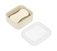 sourcing map Silicone Soap Travel Case, 3.7x3.3x1.6 Inch Soap Container for Travelling with PVC Drainage Pad Leak-Proof Shampoo Bar Container for Bathroom Gym Camping, Beige&Transparent Lid