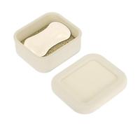 sourcing map Silicone Soap Travel Case, 3.7x3.3x1.6 Inch Soap Container for Travelling with PVC Drainage Pad Leak-Proof Shampoo Bar Container for Bathroom Gym Camping, Beige