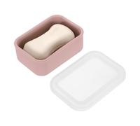 sourcing map Silicone Soap Travel Case, 4.7x3.3x1.8 Inch Soap Container for Travelling with PVC Drainage Pad Leak-Proof Shampoo Bar Container for Bathroom Gym Camping, Pink&Transparent Lid