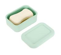 sourcing map Silicone Soap Travel Case, 4.7x3.3x1.8 Inch Soap Container for Travelling with PVC Drainage Pad Leak-Proof Shampoo Bar Container for Bathroom Gym Camping, Green