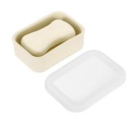 sourcing map Silicone Soap Travel Case, 4.7x3.3x1.8 Inch Soap Container for Travelling with PVC Drainage Pad Leak-Proof Shampoo Bar Container for Bathroom Gym Camping, Beige&Transparent Lid