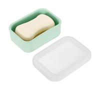 sourcing map Silicone Soap Travel Case, 4.7x3.3x1.8 Inch Soap Container for Travelling with PVC Drainage Pad Leak-Proof Shampoo Bar Container for Bathroom Gym Camping, Green&Transparent Lid
