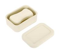 sourcing map Silicone Soap Travel Case, 4.7x3.3x1.8 Inch Soap Container for Travelling with PVC Drainage Pad Leak-Proof Shampoo Bar Container for Bathroom Gym Camping, Beige