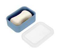 sourcing map Silicone Soap Travel Case, 4.7x3.3x1.8 Inch Soap Container for Travelling with PVC Drainage Pad Leak-Proof Shampoo Bar Container for Bathroom Gym Camping, Blue&Transparent Lid