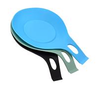 sourcing map Silicone Spoon Rest, 7.68" x 3.74" Heat Resistant Kitchen Utensil Holder Spatula Ladle Rest for Counter Stove Top, Black/Blue/Turquoise 1Set