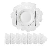 sourcing map Silver Edge White Floral Rose Round Placemats Set of 8 for Dinner Tables, Metallic Polyvinyl Pressed Placemats Washable Table Mats for Dinner Table Decor (15" x 15"/38 x 38cm)