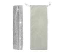 sourcing map Silver Mic Handle Cover, Rhinestones Microphone Handle for Most Universal Wireless Microphones, Mic Not Included(With Grey Velvet Bag)