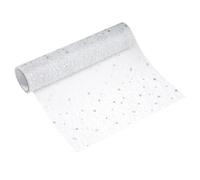 sourcing map Silver Table Runner Roll, 11" x 30 Feet Sequin Foil Metallic Mesh Table Runner Decor Sparkle Foil Thin Table Decoration Centerpiece for Wedding Birthday Party Christmas