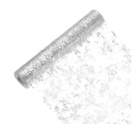 sourcing map Silver Tone Table Runner Roll 11.4" x 45 Feet Sequin Foil Metallic Mesh Table Runner Decor Table Decorations for Wedding, Birthday Party, Christmas, New Year