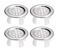 sourcing map Sink Trim Overflow Cover, 4Pcs Sink Overflow Rings Metal Bathroom Kitchen Basin Hole Insert in Round Caps, Silver
