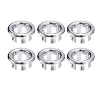 sourcing map Sink Trim Overflow Cover, 6Pcs Sink Overflow Rings Bathroom Kitchen Basin Drain Covers Hole Insert in Round Caps, Silver