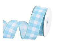 sourcing map Sky Blue Checkered Ribbon,1.5 Inch x 10 Yards Wired Edge Gingham Ribbon Farmhouse Plaid Ribbon for Gift Wrapping, DIY, Christmas Decoration and Bows Craft