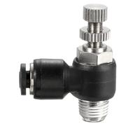 sourcing map SL4-NPT1/8 Air Flow Control Valve Push to Connect Fitting 1/4 Inch OD 1/8 Inch NPT 90 Degree Elbow Air Hose Control Valve Fitting Push Lock, Black