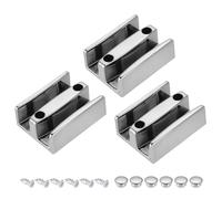 sourcing map Sliding Shower Door Bottom Guide for 1/2 in Frameless Glass Shower Door, 3pcs 50mm Width Shower Door Double Track Limit Sliding Guide with Screw and Hole Lid, Silver
