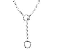 sourcing map Slip Chain Necklace, 27.6 Inches Cuban Adjustable Y Necklace with O Ring Titanium Steel Chain Chokers for Women Men Punk Gothic Jewelry, Silver