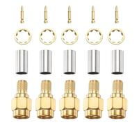 sourcing map SMA Male Crimp Connector,5 Pcs Straight Plug Crimp RF Connector SMA-J-3 for RG58 RG142 RG400 LMR195 Coaxial Cable