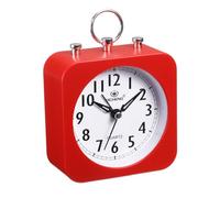 sourcing map Small Battery Operated Analog Alarm Clock, Square Travel Clock ABS Plastic Alarm Clocks for Bedroom Snooze, 12/24H, Red