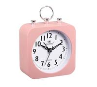 sourcing map Small Battery Operated Analog Alarm Clock, Square Travel Clock ABS Plastic Alarm Clocks for Bedroom Snooze, 12/24H, Pink