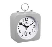 sourcing map Small Battery Operated Analog Alarm Clock, Square Travel Clock ABS Plastic Alarm Clocks for Bedroom Snooze, 12/24H, Grey