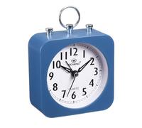 sourcing map Small Battery Operated Analog Alarm Clock, Square Travel Clock ABS Plastic Alarm Clocks for Bedroom Snooze, 12/24H, Blue