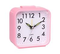 sourcing map Small Battery Operated Analog Alarm Clock, Square Travel Clock Plastic Alarm Clocks for Bedroom with Easy Light Functions, Snooze, 12/24H, Pink