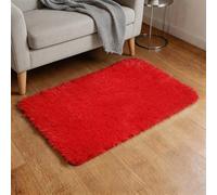 sourcing map Small Fluffy Rug, 40 x 60cm Fluffy Carpet Mat Small Area Rug Soft Runner Shaggy Washable for Bedroom Bathroom Car Dorm Locker Photography Props Background Decoration, Bright Red
