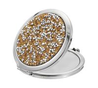 sourcing map Small Pocket Mirror for Purse, Magnifying Foldable Silver Makeup Handheld Compact Mirror for Women, Purse, Travel, Girls, Gift (Yellow/Silver, 2.8Inch)
