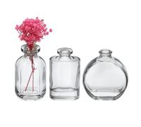 sourcing map Smoke Gray Glass Bud Vase Set of 3, Small Flower Vases for Centerpiece, Round Vintage Clear Mini Vases in Bulk Assorted for Rustic Wedding Floral Party Home Table Decor