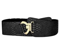 sourcing map Snake Textured Print Elastic High Waist Stretchy Slanted Wide Faux Leather Belt Waistbelt for Women Black Fit Waist Size: 72-84cm/28.35-33.07"