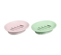sourcing map Soap Container, 2Pcs 15.5x11cm Plastic Soap Dish with Drain, Removable Double Compartment Soap Holder for Bathroom, Shower, Kitchen (Pink+Green)