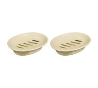sourcing map Soap Container, 2Pcs 15.5x11cm Plastic Soap Dish with Drain, Removable Double Compartment Soap Holder for Bathroom, Shower, Kitchen (Khaki)