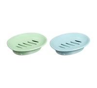 sourcing map Soap Container, 2Pcs 15.5x11cm Plastic Soap Dish with Drain, Removable Double Compartment Soap Holder for Bathroom, Shower, Kitchen (Blue+Green)