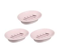 sourcing map Soap Container, 3Pcs 15.5x11cm Plastic Soap Dish with Drain, Removable Double Compartment Soap Holder for Bathroom, Shower, Kitchen (Pink)