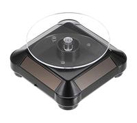 sourcing map Solar Display Stand Turntable 3.54" Plate Dia Battery Double Use LED Light 360° Two-Way Rotating ABS Plastic Automatic Revolving Display for 3D Print Jewelry Displaying, Black