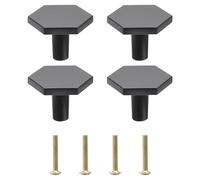 sourcing map Solid Brass Cabinet Knobs, 4 Pack Hexagon Cabinets Knob with Screw for Furniture Decoration, Drawers, Wardrobes (M4, Black)
