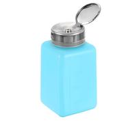 sourcing map Solvent Alcohol Dispenser 200ml(6.8oz) Nail Polish Remover Push Down Liquid Dispenser Pump Bottle with Stainless Steel Press Head for Acetone Solution, Blue