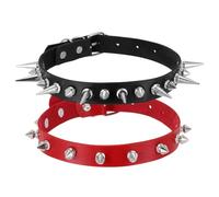 sourcing map Spiked Chokers, Metal Spike Studded Link Leather Collar Chokers Necklace with Spikes Gothic Jewelry Accessories PU Leather Collar Studded Rock Necklace for Women, Black, Red, 2Pcs