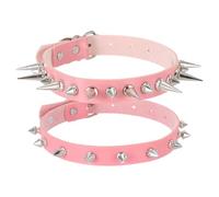 sourcing map Spiked Chokers, Metal Spike Studded Link Leather Collar Chokers Necklace with Spikes Gothic Jewelry Accessories PU Leather Collar Studded Rock Necklace for Women, Pink, 2Pcs