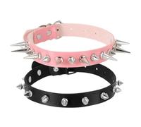 sourcing map Spiked Chokers, Metal Spike Studded Link Leather Collar Chokers Necklace with Spikes Gothic Jewelry Accessories PU Leather Collar Studded Rock Necklace for Women, Black, Pink, 2Pcs