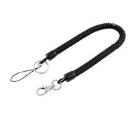sourcing map Spiral Coiled Keychain Lanyard, Retractable Spring Coil Wrist Key Chain Holder, Stretchy Coiled Cord with Safety Key Ring Metal Flexible Lobster Clasp, 38cm Long Black