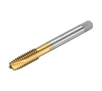 sourcing map Spiral Point Plug Threading Tap 3/8-16 UNC Thread, Ground Threads H2 3 Flutes, High Speed Steel HSS 6542, Titanium Coated, Round Shank with Square End