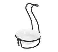 sourcing map Spoon Rest Holder, 4.4x4.4x6.9 Inch Stainless Steel Upright Ladle Rack Set with Round Ceramic Bowl, Portable Upright Spoons Rest for Home Kitchen Restaurant Counter, Black(Bend)