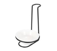 sourcing map Spoon Rest Holder, 4.4x4.4x6.9 Inch Stainless Steel Upright Ladle Rack Set with Round Ceramic Bowl, Portable Upright Spoons Rest for Home Kitchen Restaurant Counter, Black